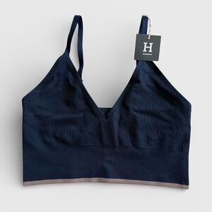 NWT Harper Wilde Lounge Rib Triangle Bralette Navy Blue Athleisure Women's XL